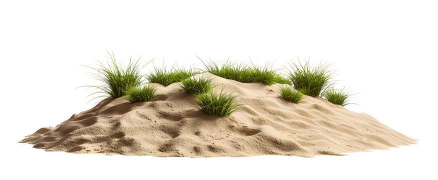 Sand beach texture isolated on white background. Mock up and copy space. Top view. Selective focus.