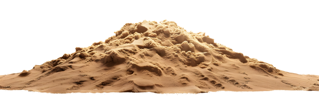 Sand beach texture isolated on white background. Mock up and copy space. Top view. Selective focus.