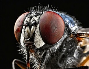 Close-up of a common housefly isolated against a plain background