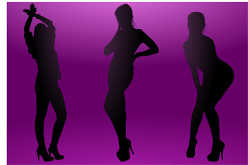 mujeres, ilustracion, vector, silueta, modelos, fashion, modelos, pose, musicos