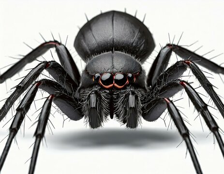 Close-up of a black widow spider isolated against a white background