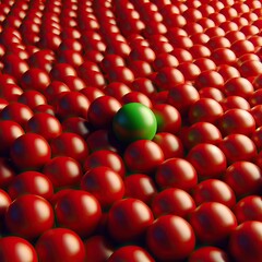 Green sphere among red spheres
