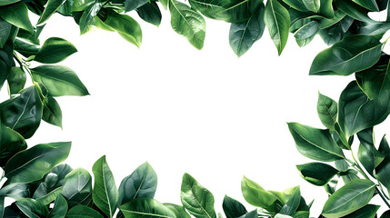 Green leaves frame cut out isolated on white background or transparent PNG