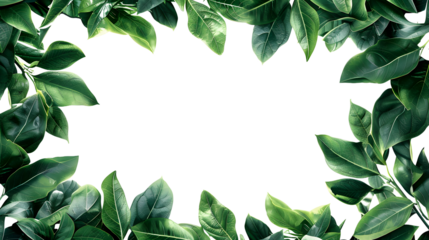 Green leaves frame cut out isolated on white background or transparent PNG