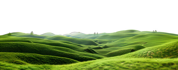Panoramic green hills  cut out isolated on white background or transparent PNG