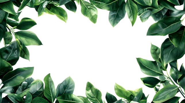 Green leaves frame cut out isolated on white background or transparent PNG