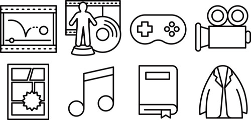 Fototapeta premium A set of 8 entertainment contents icons.