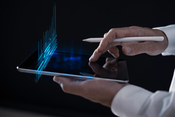 Business people analyze financial data chart trading inance technology and investment concept,...
