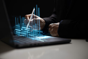Business people analyze financial data chart trading inance technology and investment concept,...