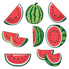 Watermelon cut out isolated on white background or transparent PNG