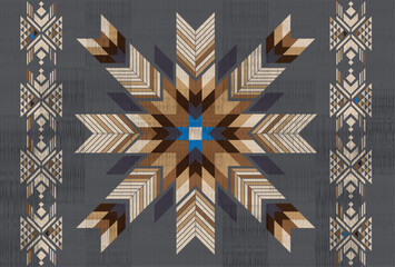 Navajo pattern.Square shape on grey background.Geometric shape.Brown pattern.Zigzag pattern.Seamless.Triangle shape.DIgital design.Illustration.Line.Design for blanket.Clothes.Carpet.Printing.Knitting - obrazy, fototapety, plakaty