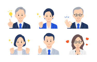 ポジティブな経営者･管理職の男女上半身セット【人物ベクターイラスト素材】
