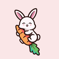vector illustration of a cute cartoon rabbit and carrot
