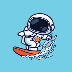 vector illustration of a cute cartoon astronaut surfing