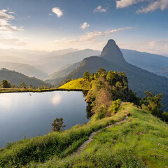landscape with lake and mountains