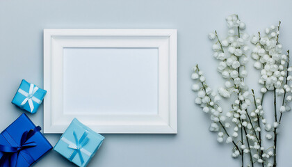 Mockup Frame, blue, Happy birthday image.