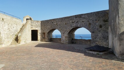 The old medieval castle ( Fort carre )at Antibes on the French Riviera in the South of France.