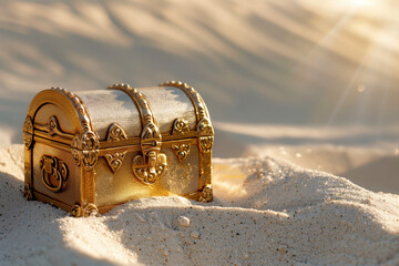 砂に埋れる金のトランク