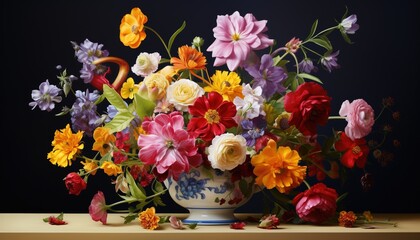 Mixed Colors of Carnival flower vibrant bouquet of wildflowers in a vase.