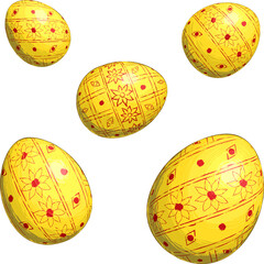 5 Easter eggs decorated with ornament. Vector illustration of colored Easter eggs decorated with pattern. Painting style. Festive treat and celebration of Easter holiday.