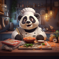3D cartoon chef panda 