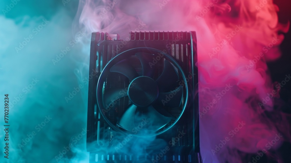 Poster smoke billowing out of a computer case, indicating a potential overheating or malfunction issue