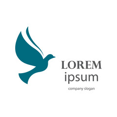 logo design of a flying dove flapping its wings