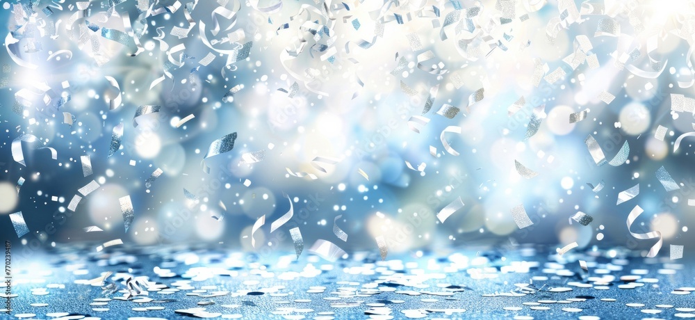 Poster rain drops cascade down onto a smooth blue surface, creating a mesmerizing pattern