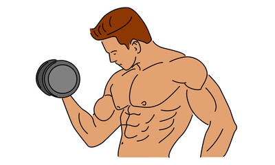 line art color of man holding a dumbbell