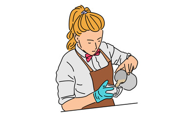 line art color of barista at work in a cafe