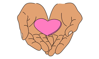 line art color of hand holding a piece of heart
