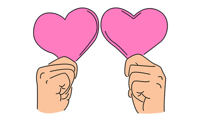 line art color of hand holding a piece of heart