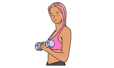 Line art color of woman holding a dumbbell