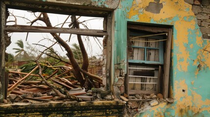 A shattered window and crumbling walls in a oncethriving community now left in ruins by a devastating cyclone.