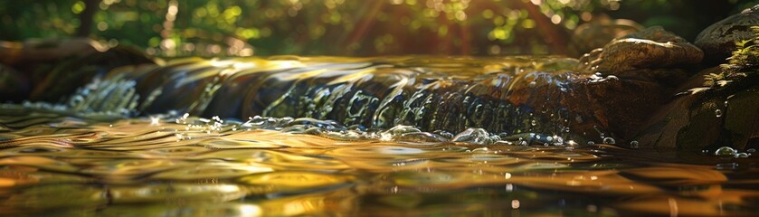 Close view of a rippling creek, photorealistic, vibrant natural colors, sunlight ,digital photography,Prime Lenses - obrazy, fototapety, plakaty