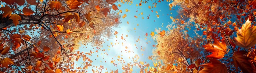 Random, colorful autumn canopy, photorealistic, closeup view, natural sunlight ,digital photography,Prime Lenses
