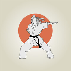 Silhouette of a young girl in karate. Vector illustration.