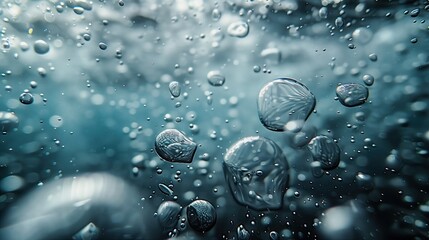 Close-up of bubbles air in underwater floating up to water surface.