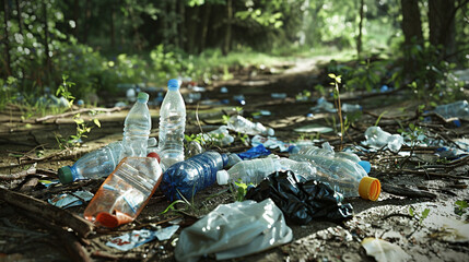 Fototapeta premium Plastic Waste Pollution in Unnatural Environments