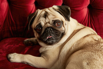 A delightful close-up of a charming pug with a playful wink