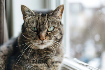 A hilarious close-up of a grumpy-looking cat with a permanent frown