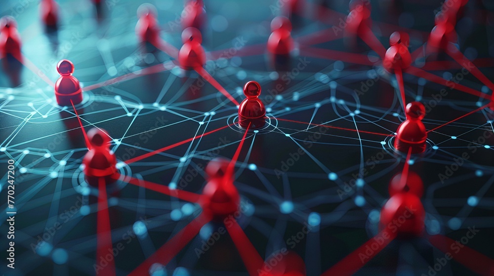 Poster a group of red people are connected to each other in a web