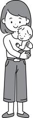 こどもを抱っこする女性のイラスト