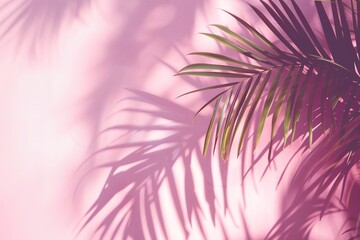 Tropical Green Palm Leaves Casting Shadows on Pink Background &ndash; Minimalist Summer Concept for Beauty, Wellness, and Modern Design. Generative AI
