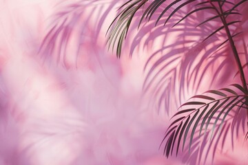 Tropical Green Palm Leaves Casting Shadows on Pink Background &ndash; Minimalist Summer Concept for Beauty, Wellness, and Modern Design. Generative AI