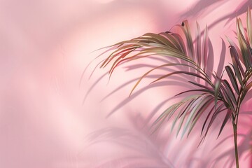 Tropical Green Palm Leaves Casting Shadows on Pink Background &ndash; Minimalist Summer Concept for Beauty, Wellness, and Modern Design. Generative AI