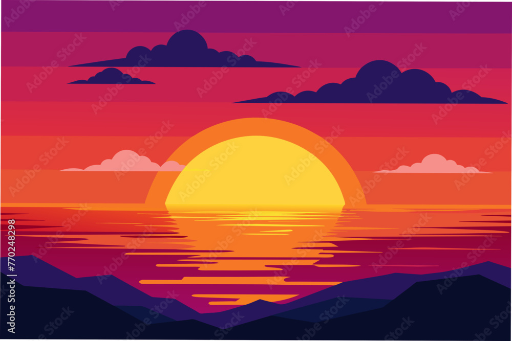 Wall mural vibrant sunset over a tranquil ocean