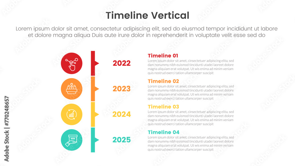Poster vertical timeline milestone infographic template banner with big circle and rectangle pointy arrow w