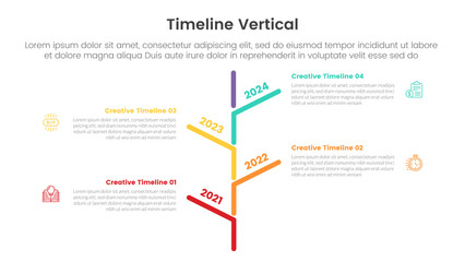 vertical timeline milestone infographic template banner with tree shape left and right branch with 4 point list information for slide presentation