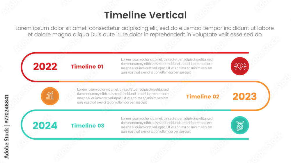 Poster vertical timeline milestone infographic template banner with line connection circular with 3 point l